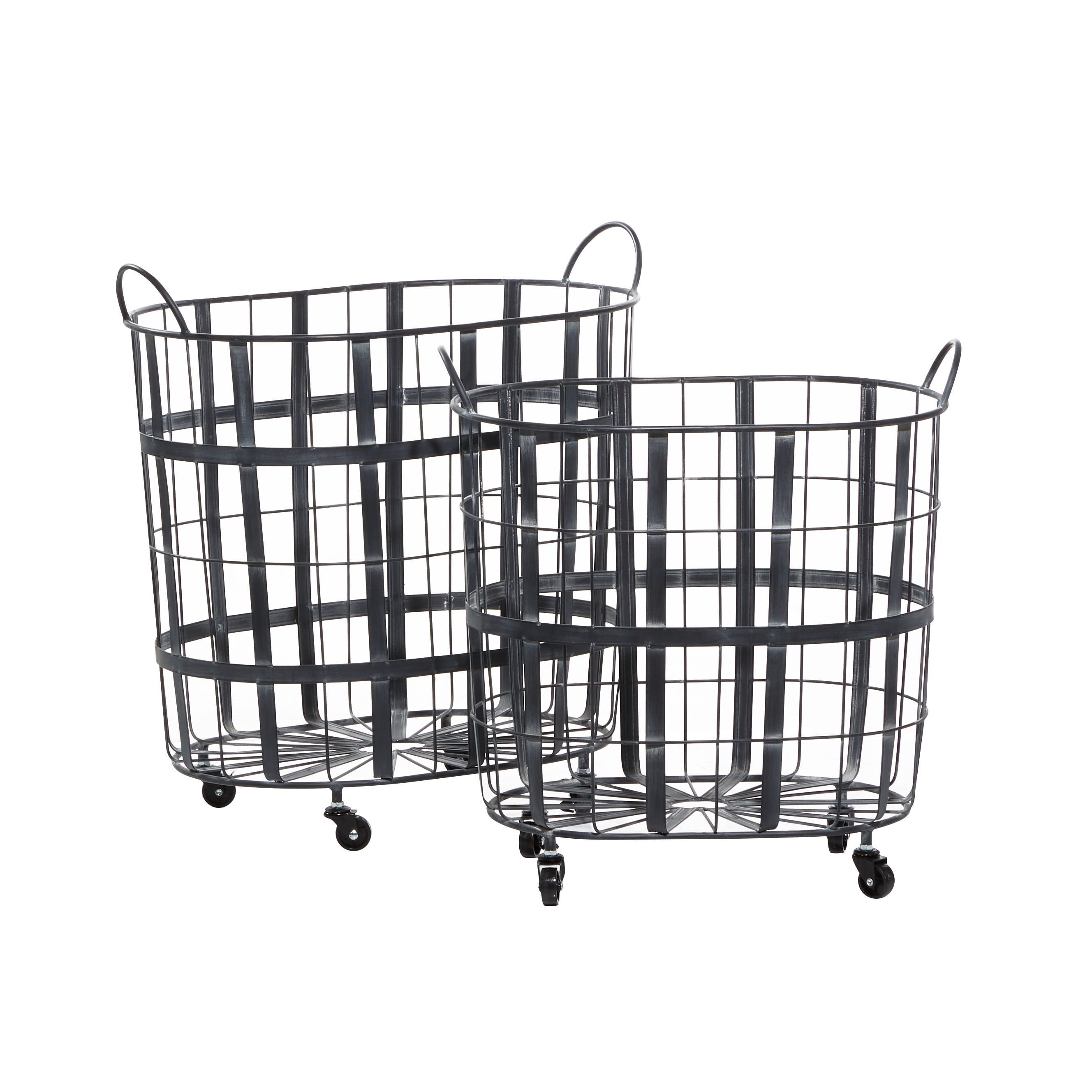 DecMode 25", 22"H Black Metal Wire Grid Storage Basket with Wheels and Handles, 2-Pieces