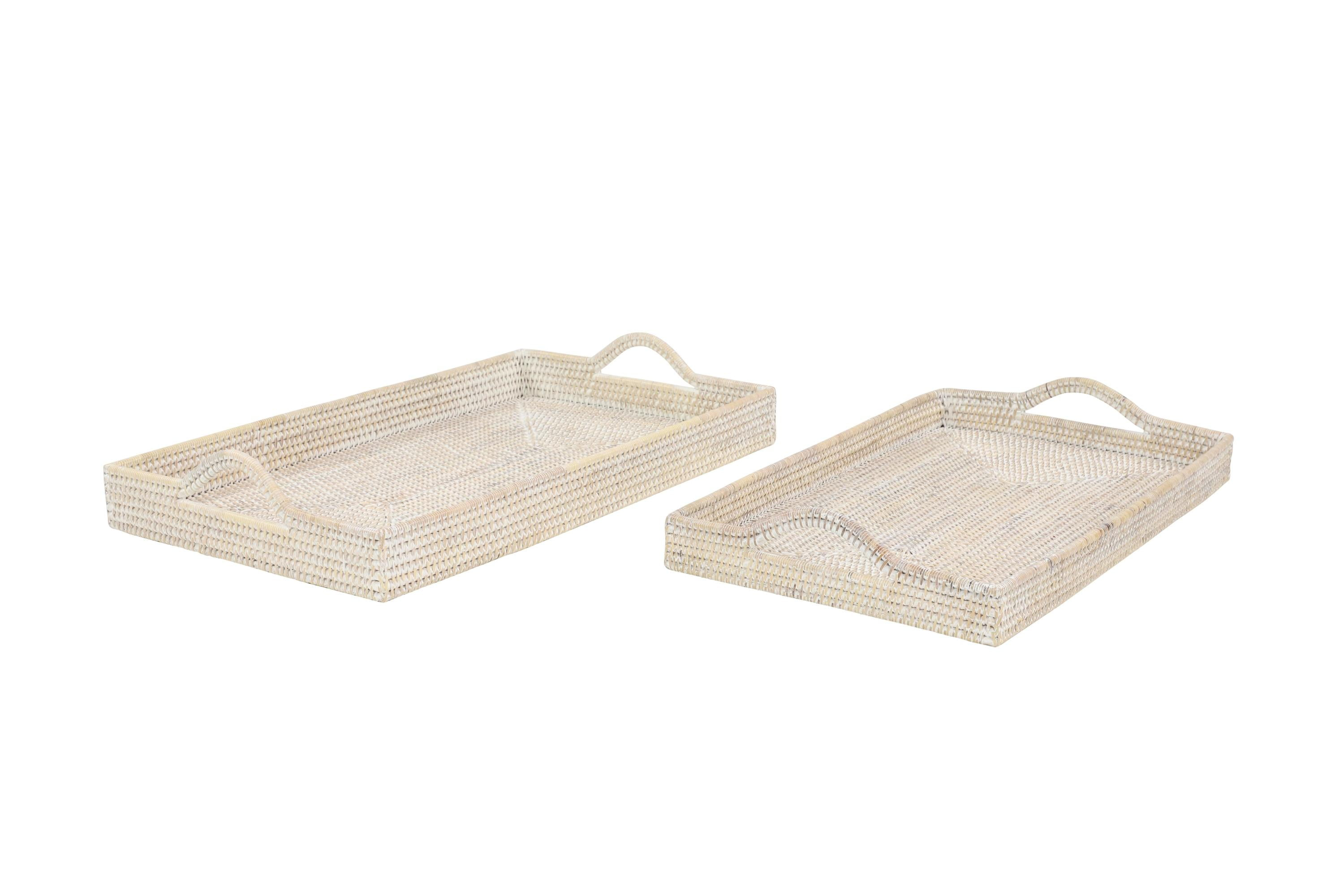 DecMode 26", 23"W Cream Rattan  Tray, 2-Pieces