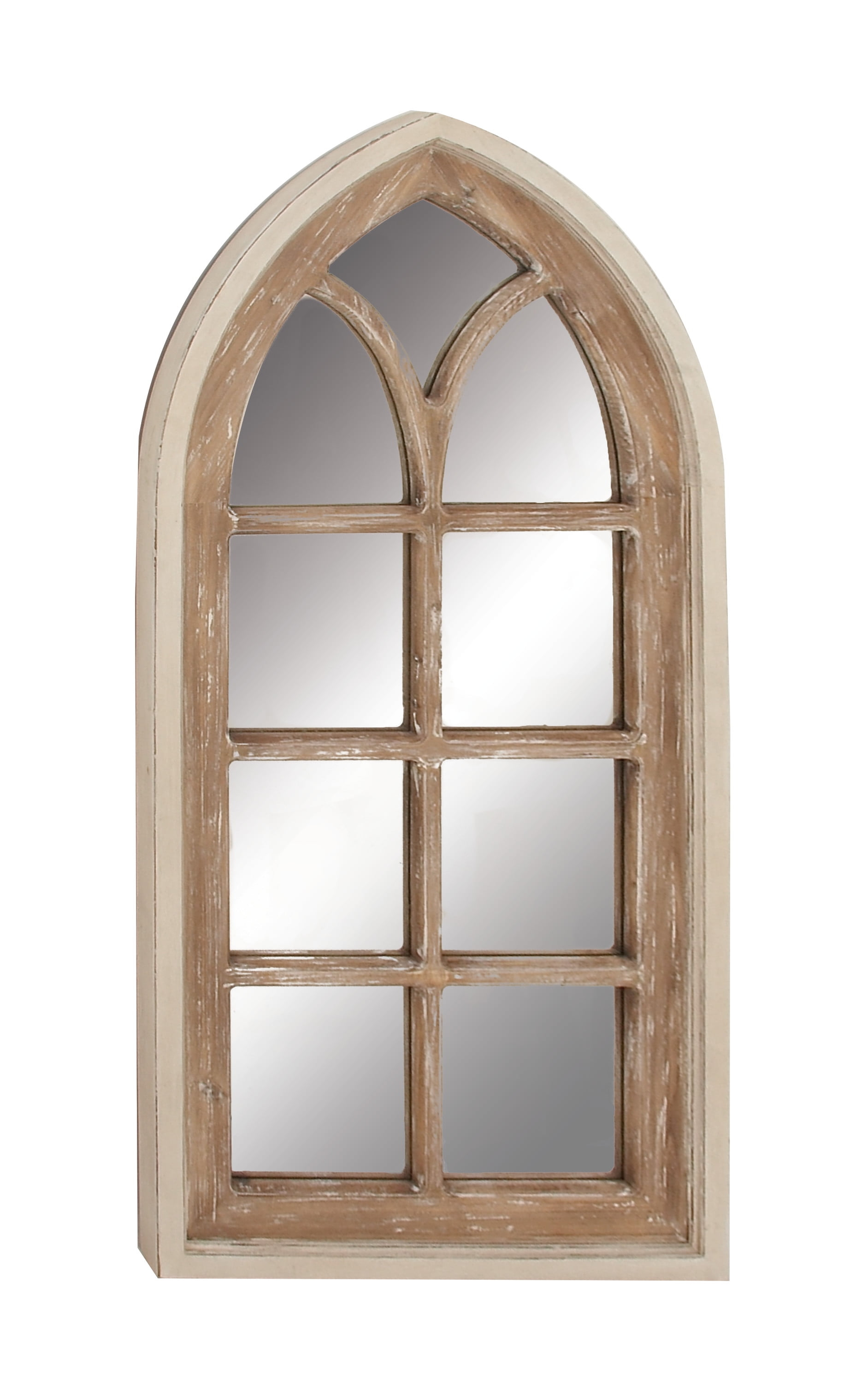 DecMode 26" x 35" Brown Arched Distressed Window Pane Wall Mirror
