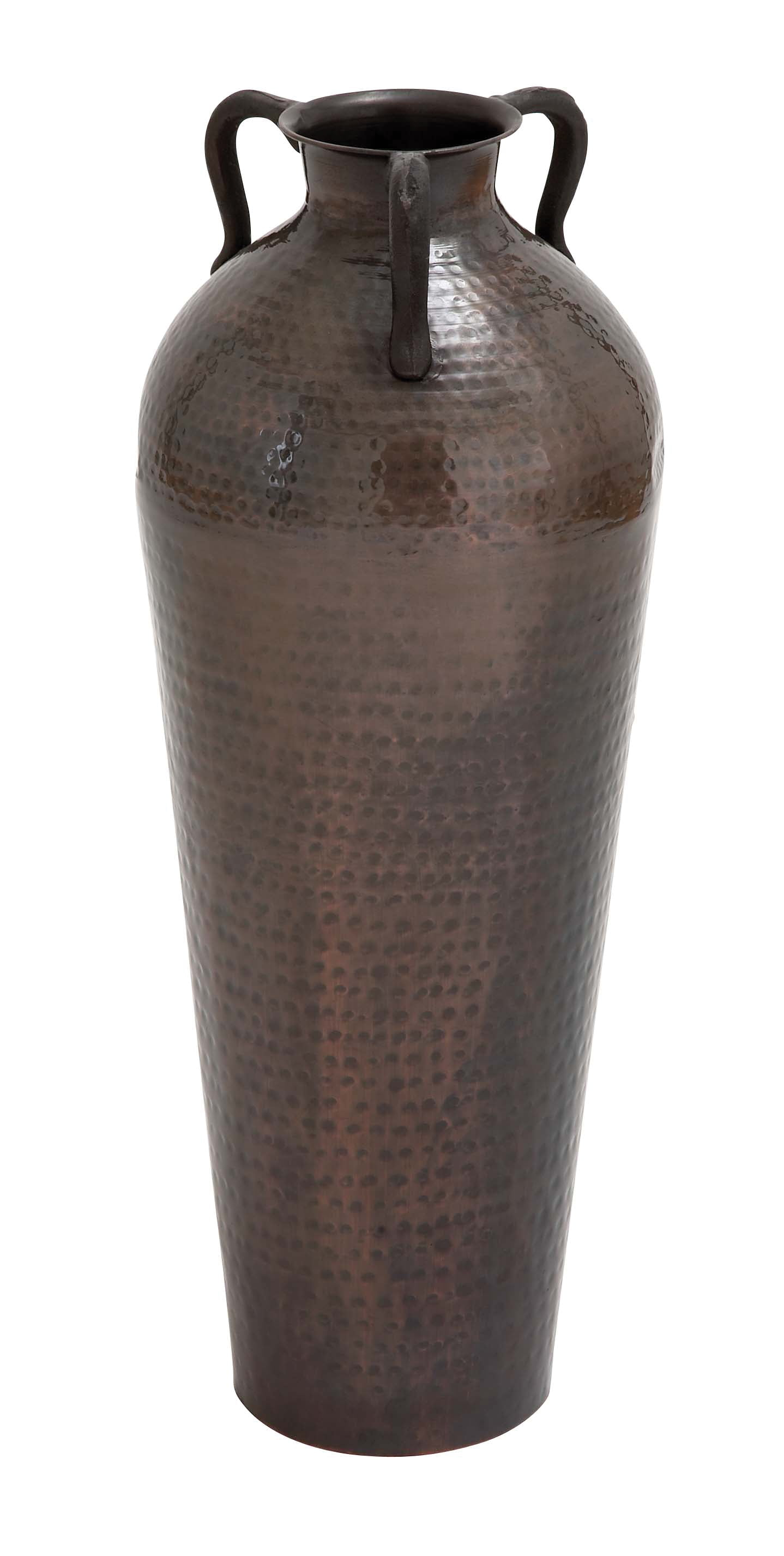 DecMode 28" Tall Floor Mediterranean Style Brown Metal Vase with Hammered Details and Handles