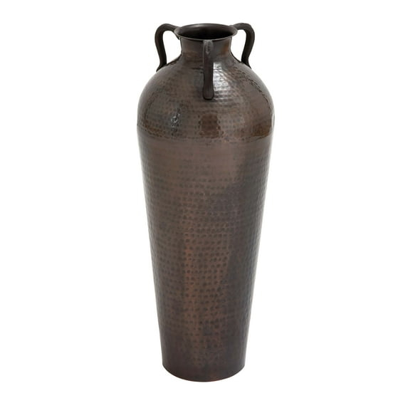 DecMode 28" Tall Floor Mediterranean Style Brown Metal Vase with Hammered Details and Handles