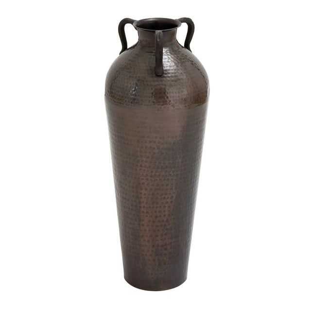 DecMode 28" Tall Floor Mediterranean Style Brown Metal Vase with Hammered Details and Handles