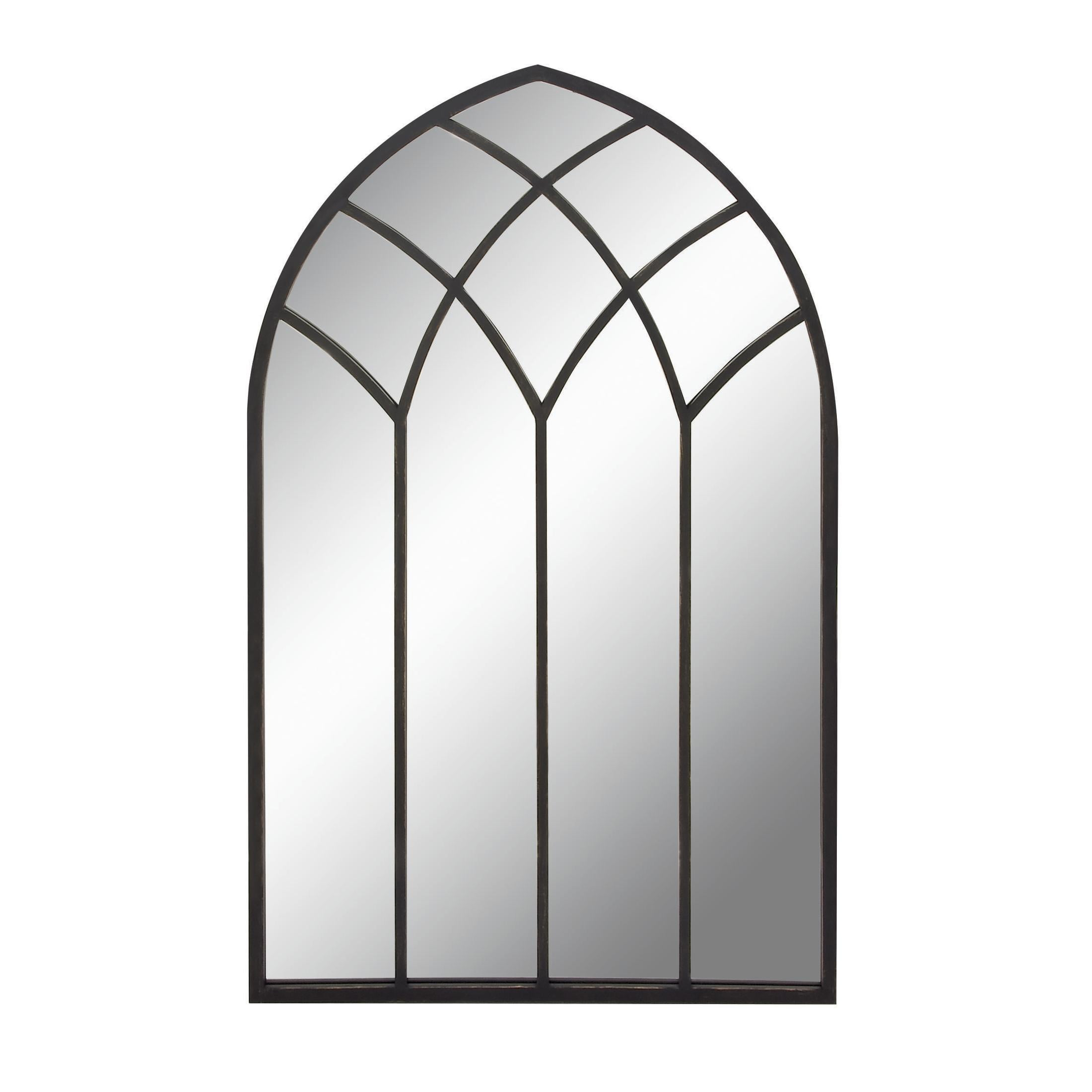 DecMode 30" x 48" Black Arched Window Pane Wall Mirror