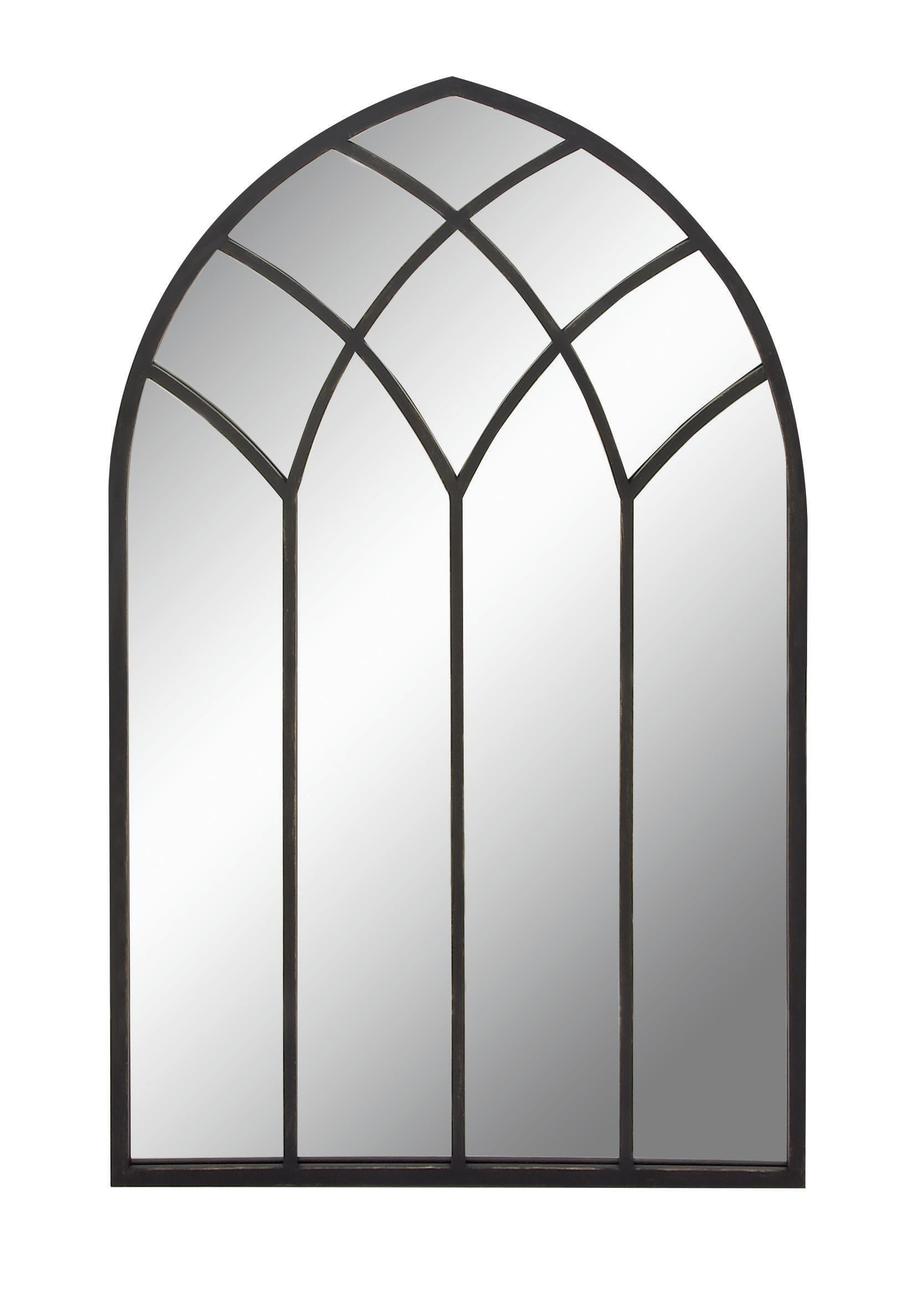 DecMode 30" x 48" Black Arched Window Pane Wall Mirror