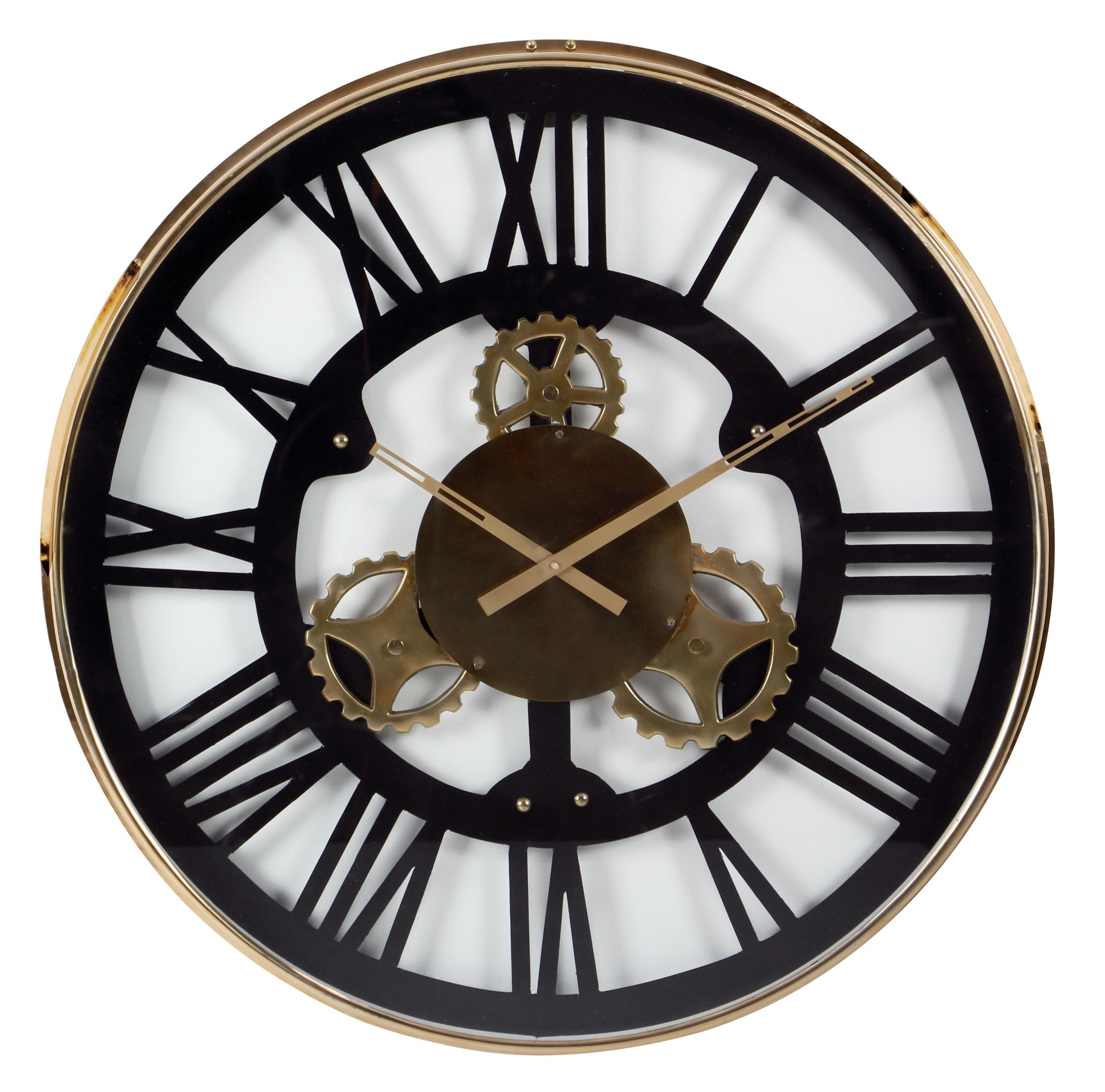DecMode 32" Black Stainless Steel Metal Gear Wall Clock