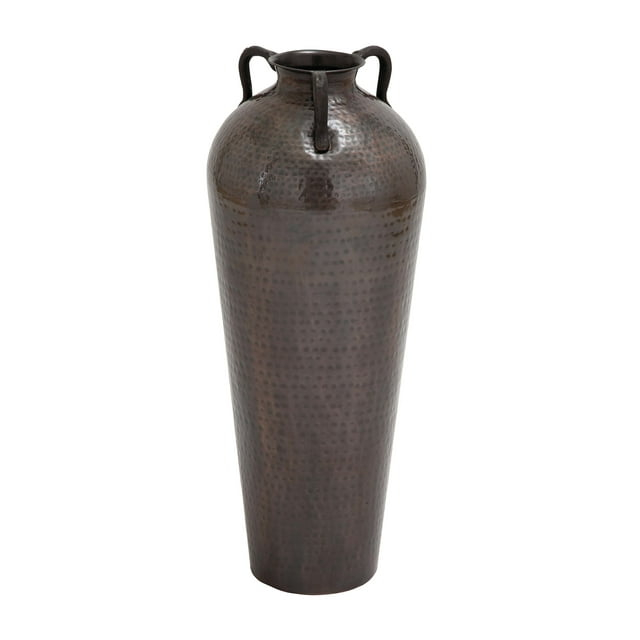 DecMode 32" Tall Floor Mediterranean Style Brown Metal Vase with Hammered Details and Handles
