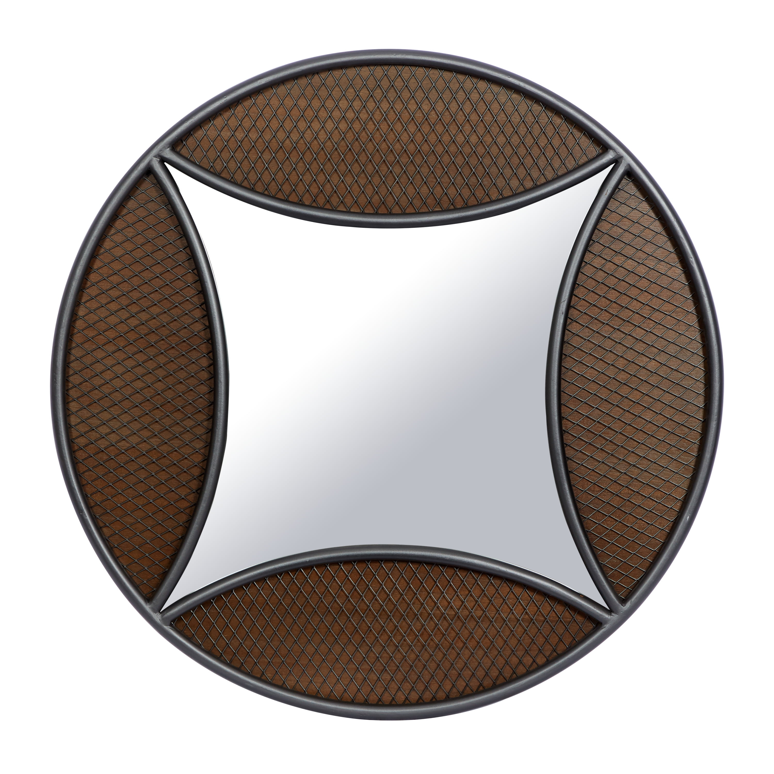 DecMode 32"W, 32"H Round Wall Mirror, Brown