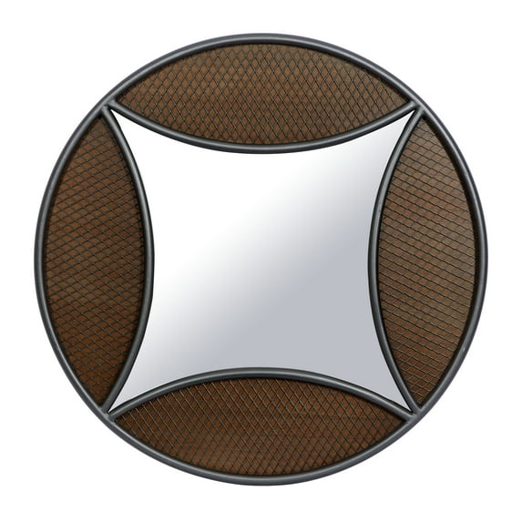 DecMode 32"W, 32"H Round Wall Mirror, Brown
