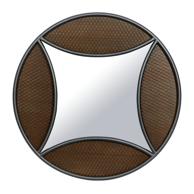 DecMode 32"W, 32"H Round Wall Mirror, Brown