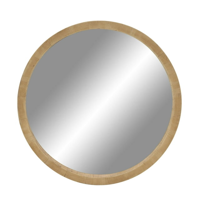 DecMode 32" x 32" Brown Minimalistic Wall Mirror with Natural Wood Grains