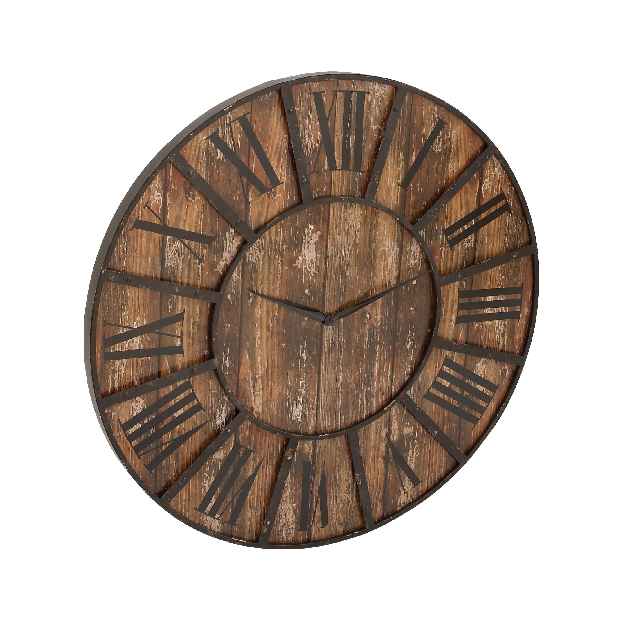 DecMode 36" Brown Wood Wall Clock with Black Accents