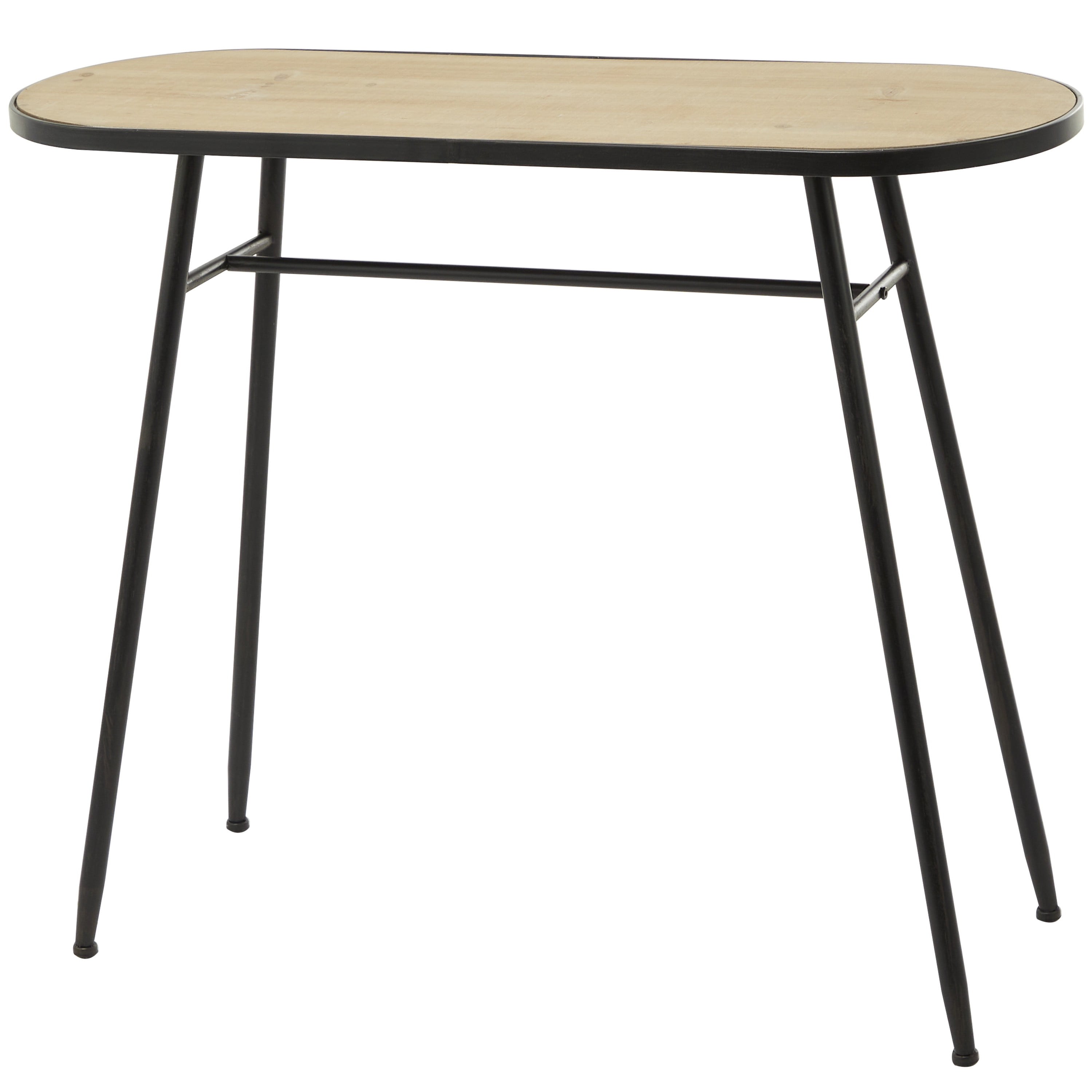 DecMode 36" x 30" Black Metal Console Table with Brown Wood Top, 1-Piece