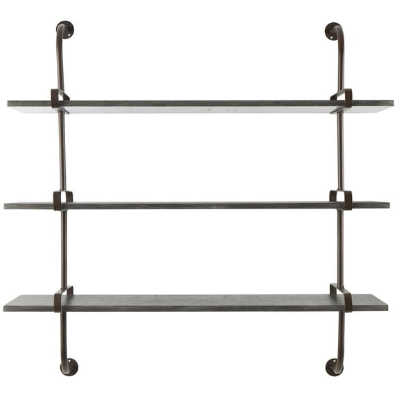 DecMode 38" x 10" 3-Tier Gray Wall Shelf with Black Metal Brackets