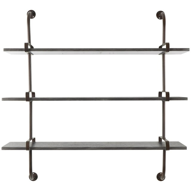 DecMode 38" x 10" 3-Tier Gray Wall Shelf with Black Metal Brackets