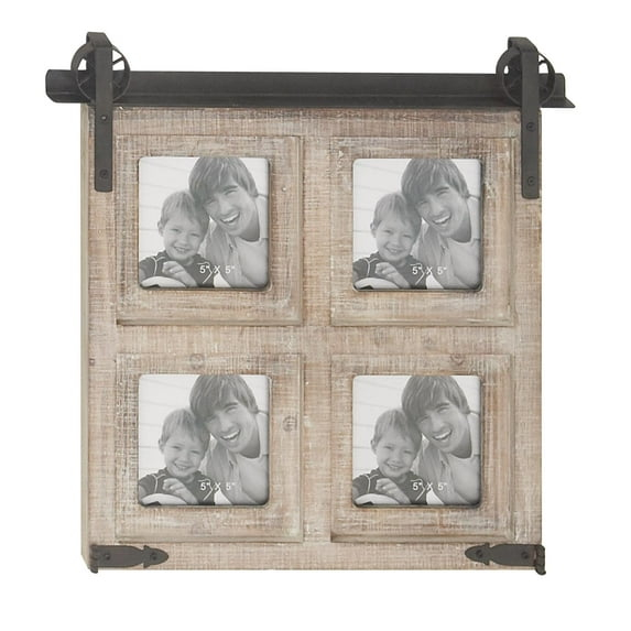 DecMode 4-Opening 5" x 5" Brown Wall Photo Frame with Metal Accent
