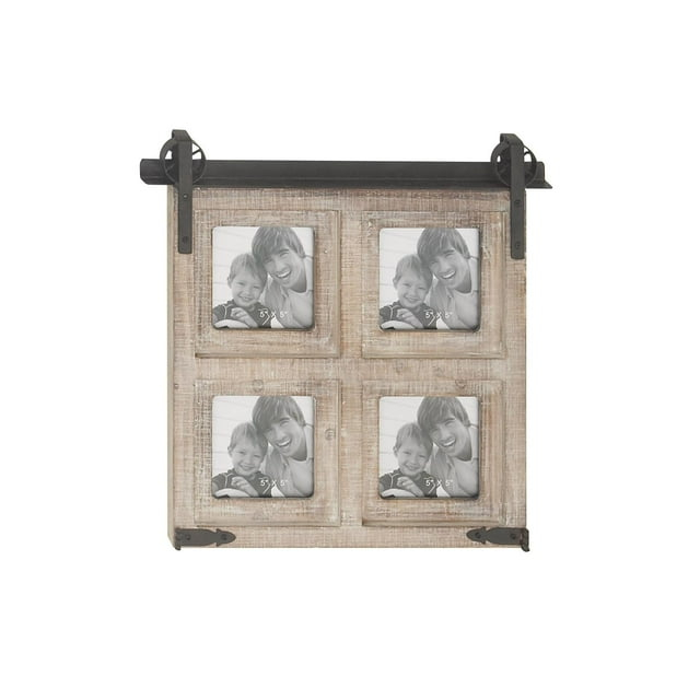 DecMode 4-Opening 5" x 5" Brown Wall Photo Frame with Metal Accent