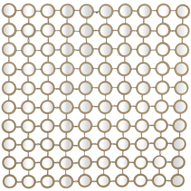 DecMode 40" x 40" Gold Geometric Wall Mirror with Grid Pattern