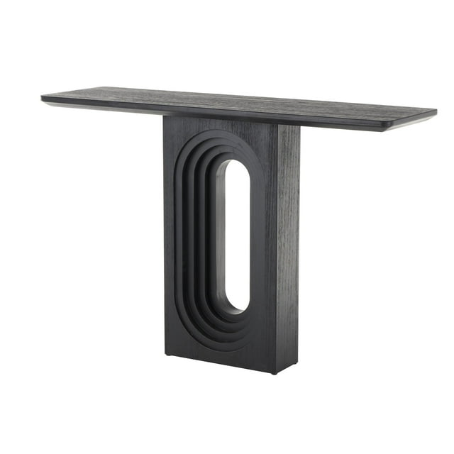 DecMode 47" x 32" Black Wooden Rectangular Console Table with Oval Carved Pedestal Base, 1-Piece
