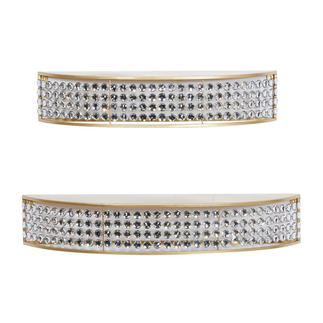 DecMode 5", 5"H Half-Moon 2-Tier Gold Wall Shelf with Crystal Embellishments (2 Count)