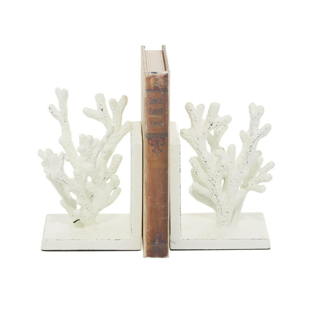 DecMode 5" Coral White Metal Bookends (Set of 2)