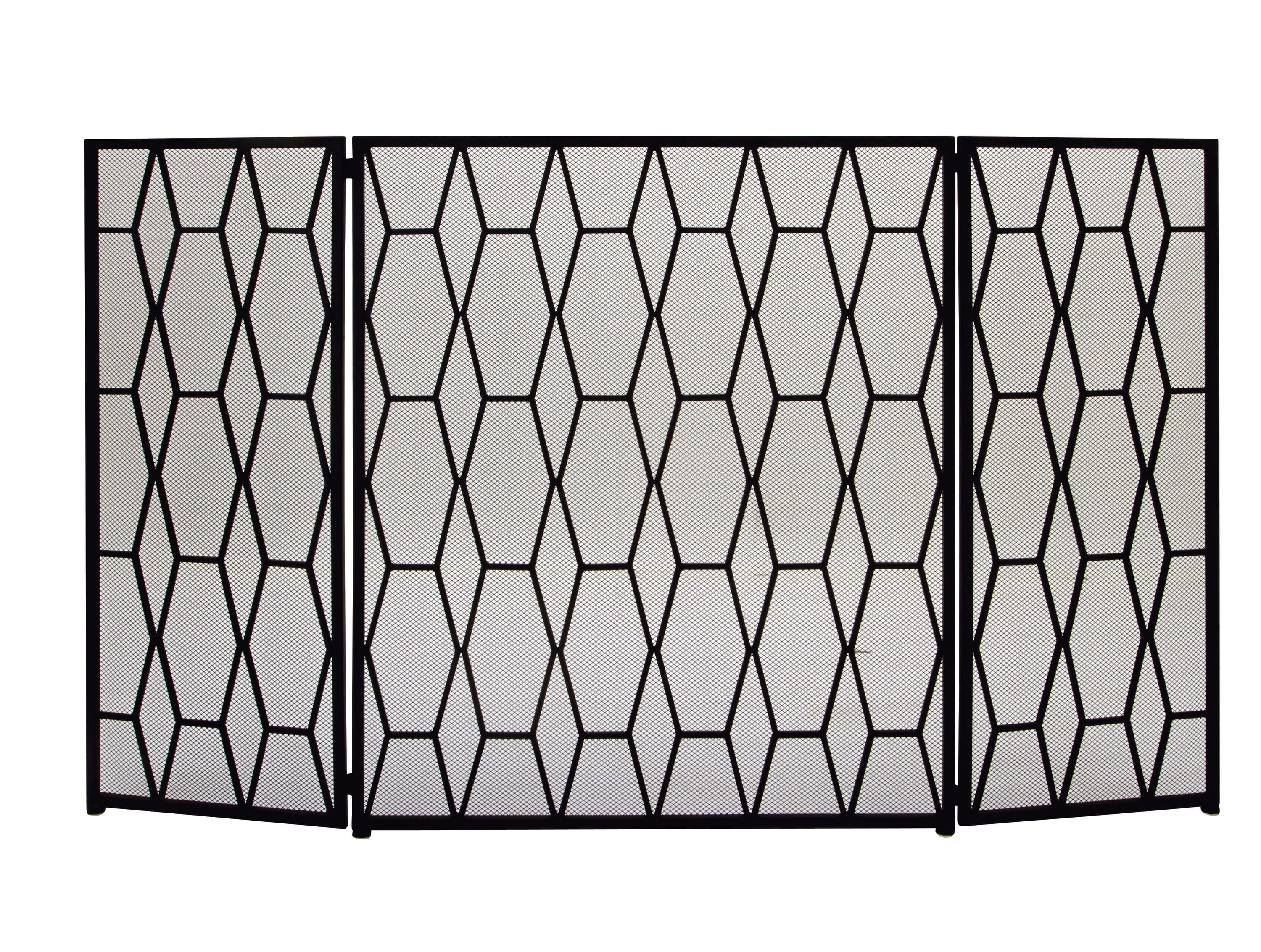 DecMode 51" x 31" Black Metal Foldable 3 Panel Geometric Fireplace Screen with Mesh Netting, 1-Piece