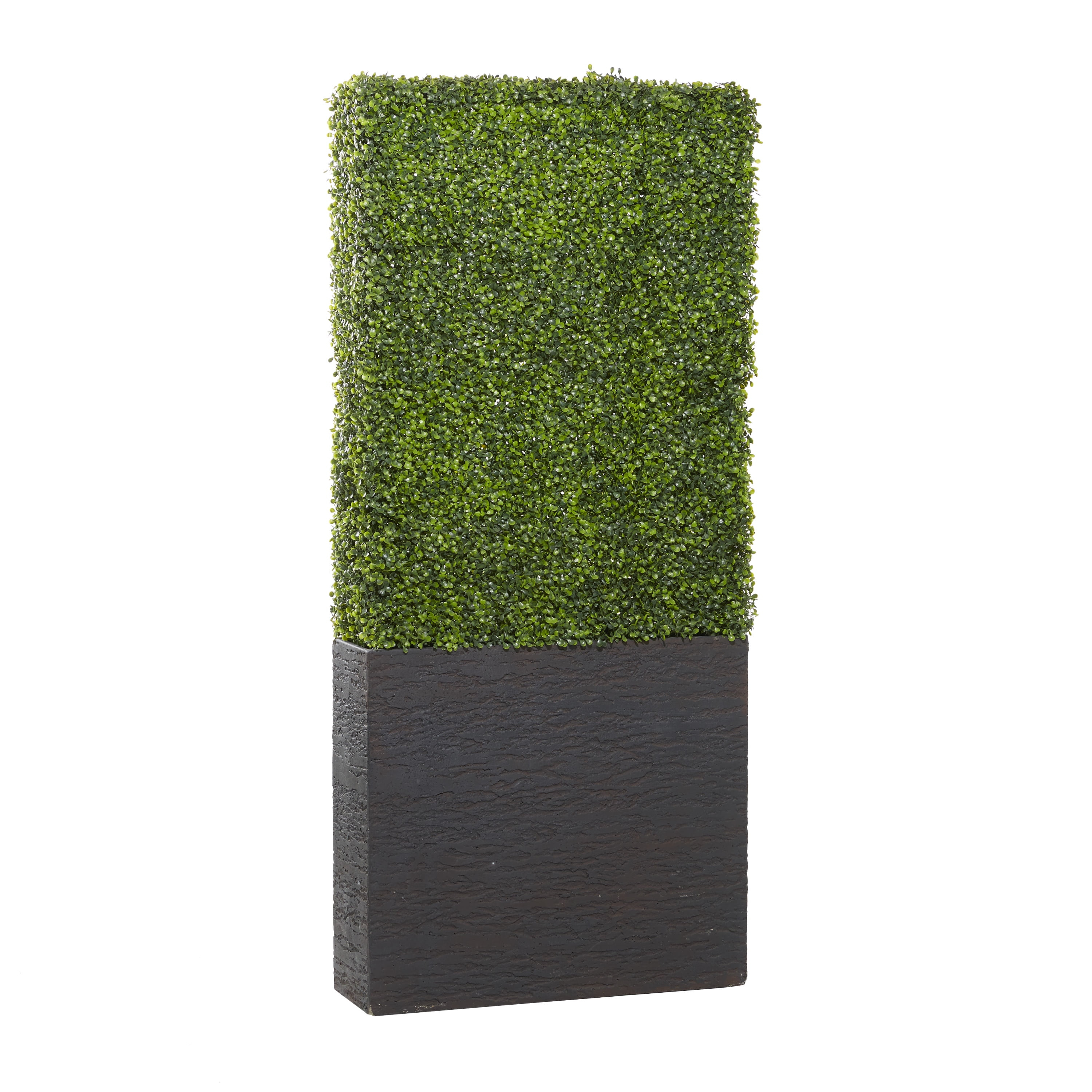DecMode 66" Tall Boxwood Hedge Artificial Topiary in Realistic Leaves and Black Cement Planter Box
