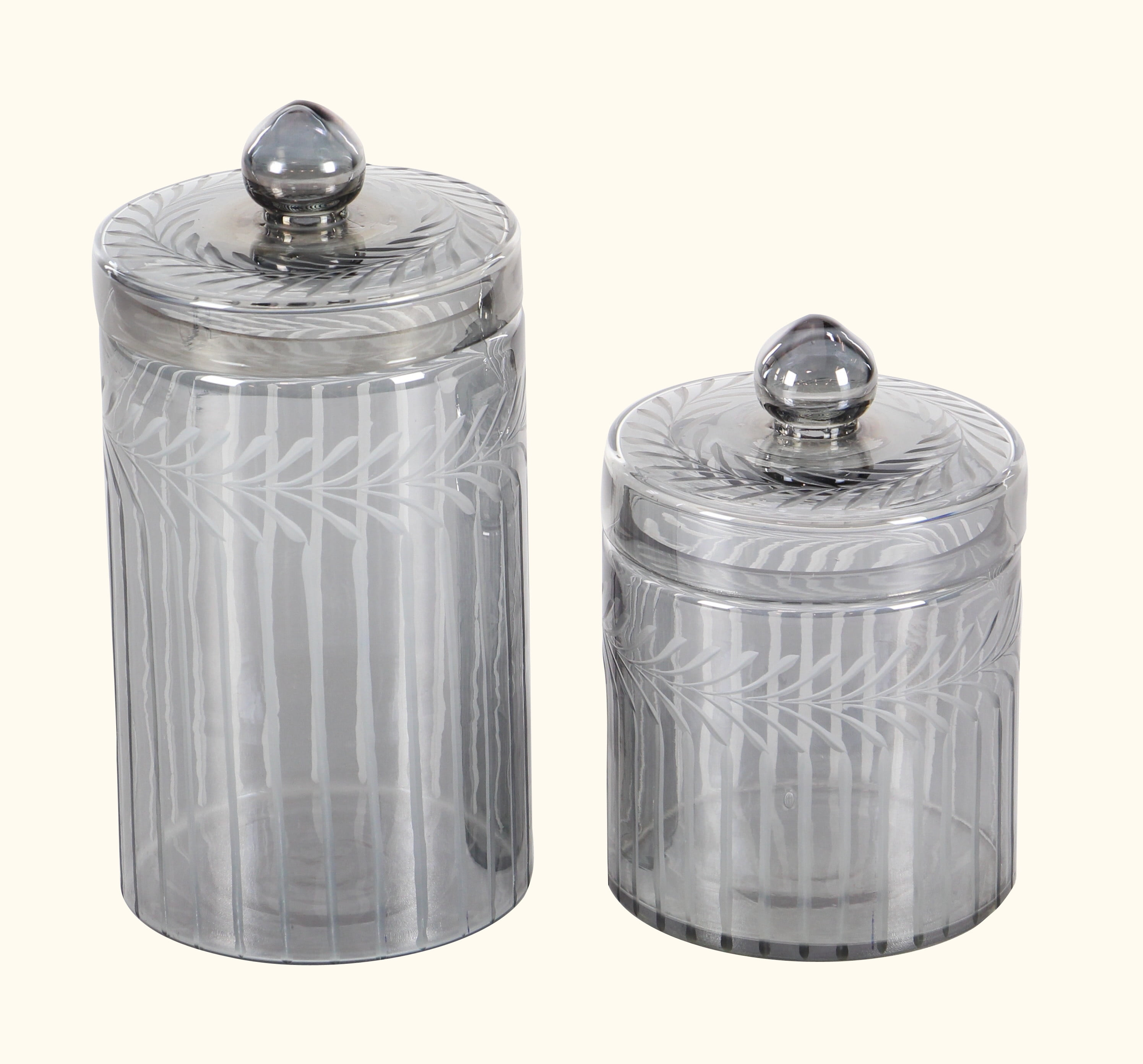 DecMode 7", 10"H Gray Glass Handmade Decorative Jars, 2-Pieces