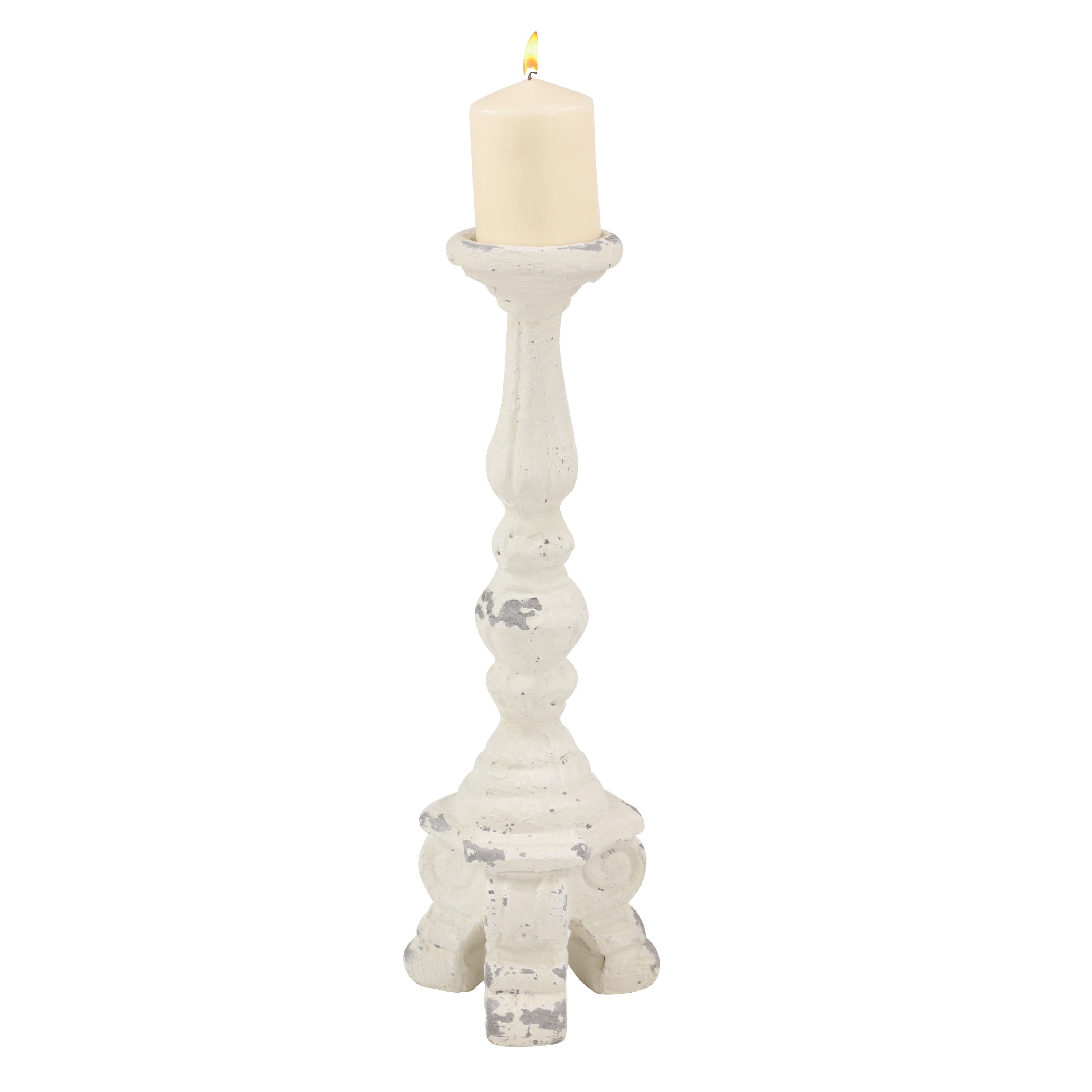DecMode 7"W, 20"H Vintage Candlestick, White, 1 - Piece