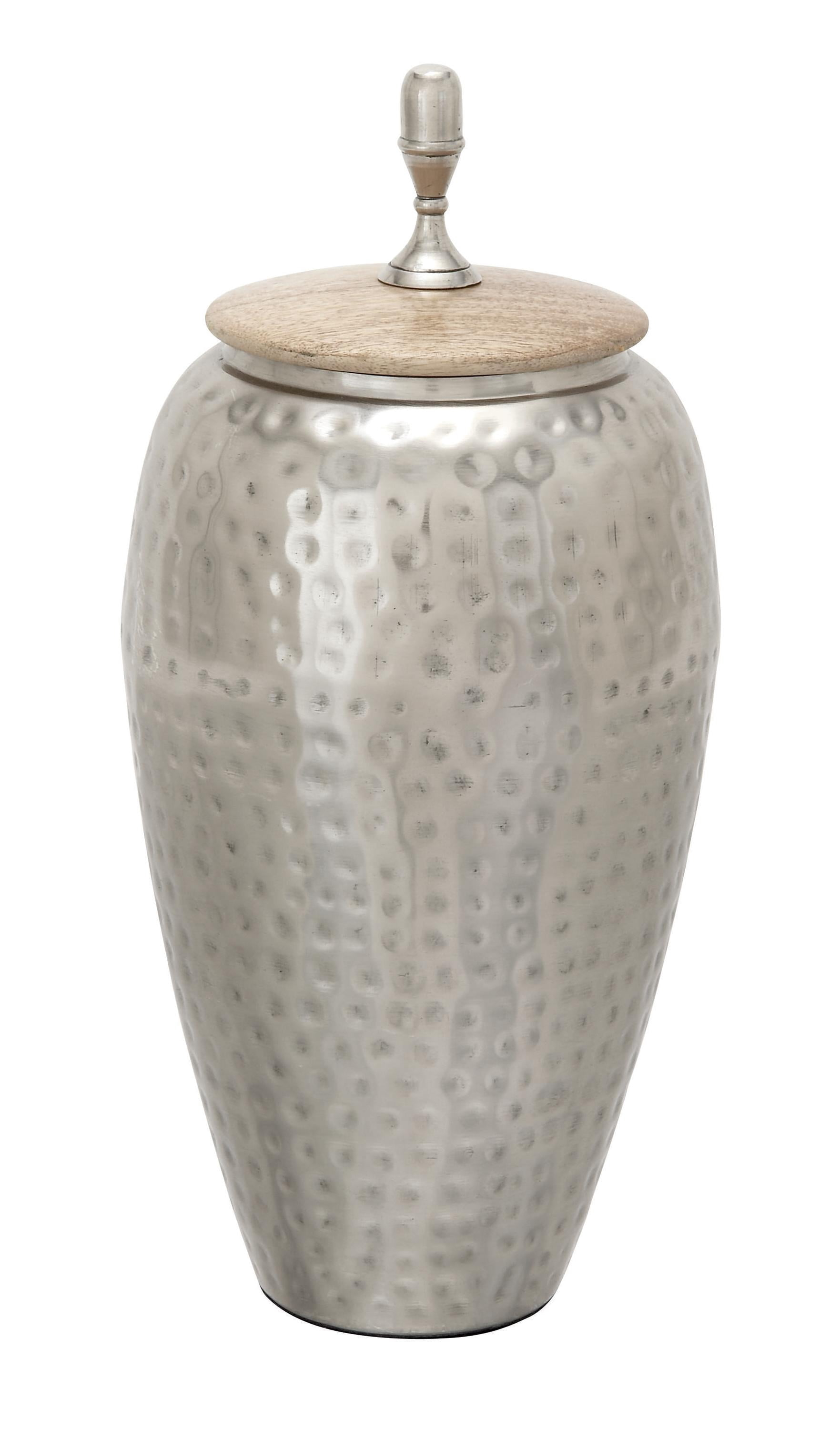 DecMode 7" x 16" Silver Metal Hammered Decorative Jars, 1-Piece