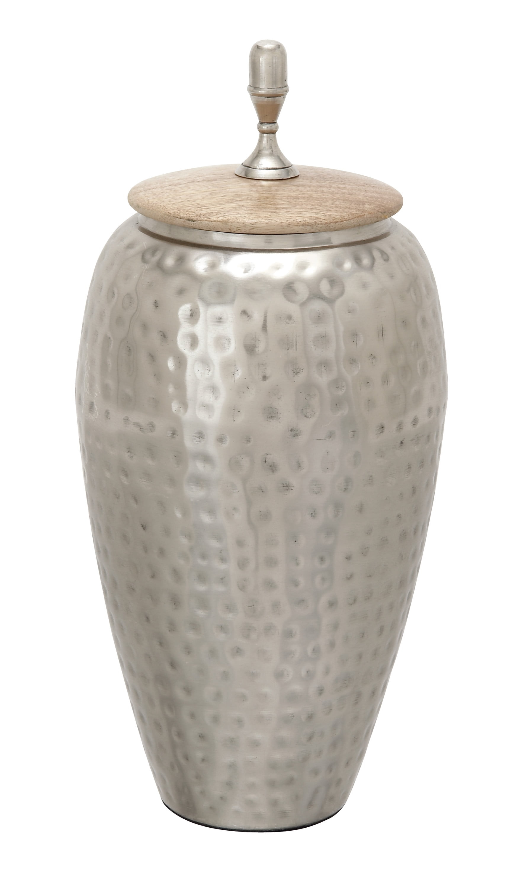 DecMode 7" x 16" Silver Metal Hammered Decorative Jars, 1-Piece
