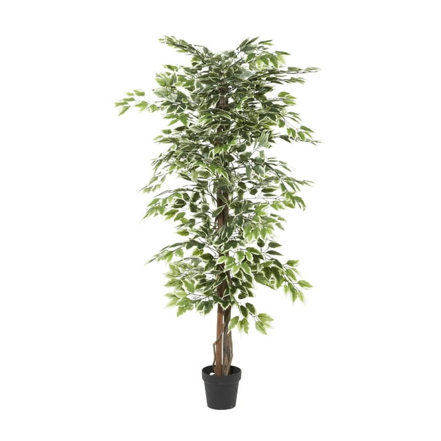 DecMode 73" Artificial Ficus Tree in Realistic Leaves and Black Plastic Pot