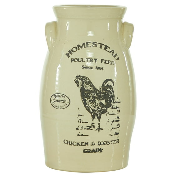 DecMode 8"W, 14"H Stoneware Farmhouse Vase, White, 1 - Piece