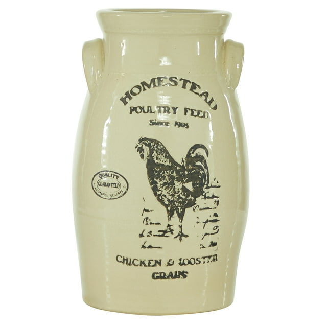 DecMode 8"W, 14"H Stoneware Farmhouse Vase, White, 1 - Piece