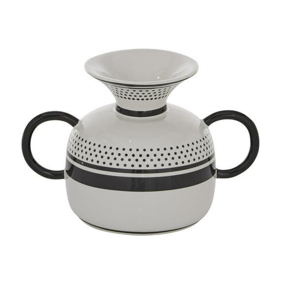 DecMode 8"W, 7"H Dolomite Eclectic Vase, White, 1 - Piece