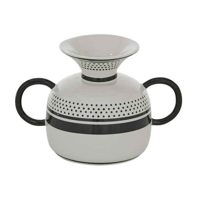 DecMode 8"W, 7"H Dolomite Eclectic Vase, White, 1 - Piece