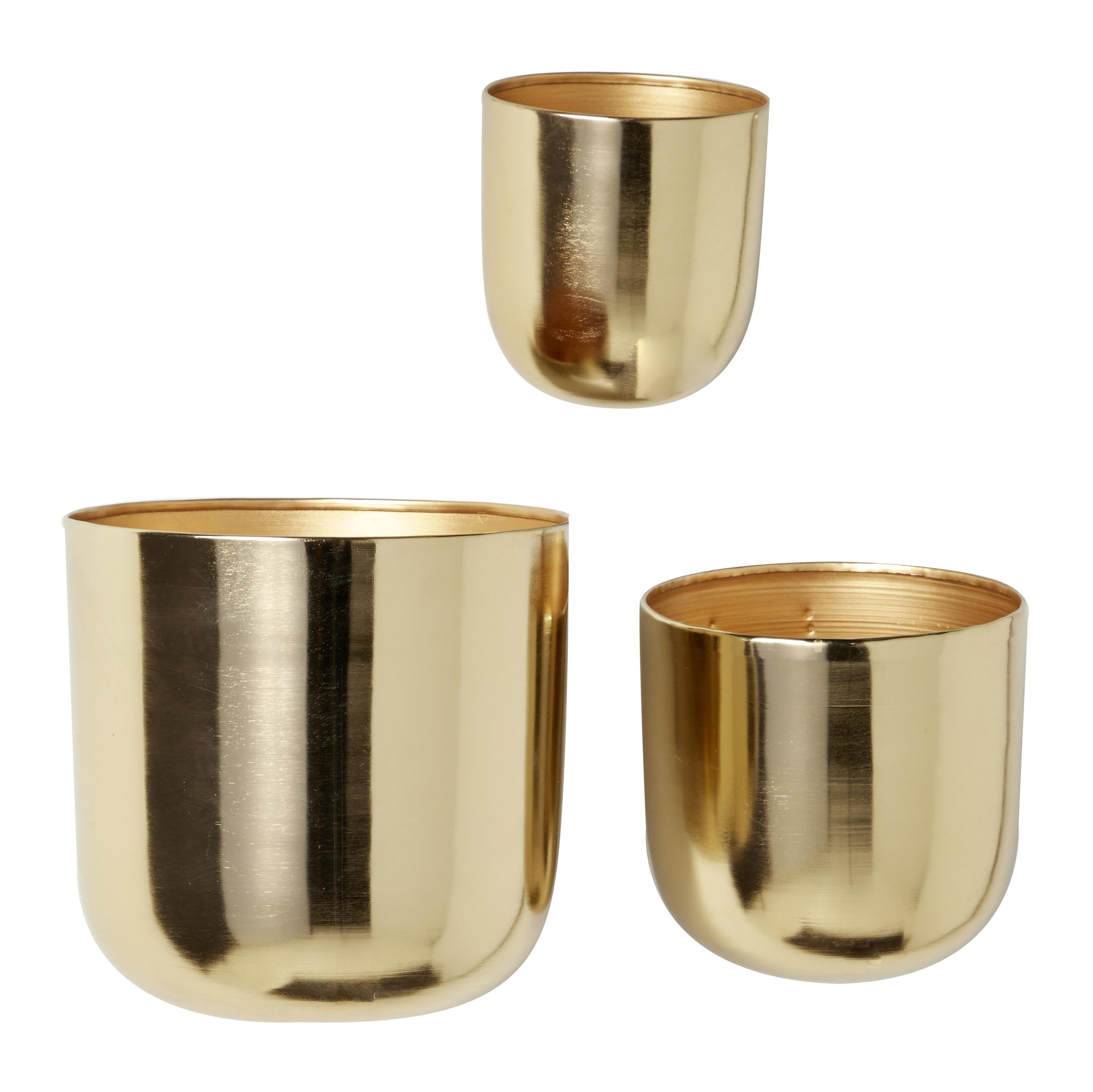 DecMode 9", 7", 6"H Round Gold Metal Indoor Outdoor Floating Wall Planter (3 Count)