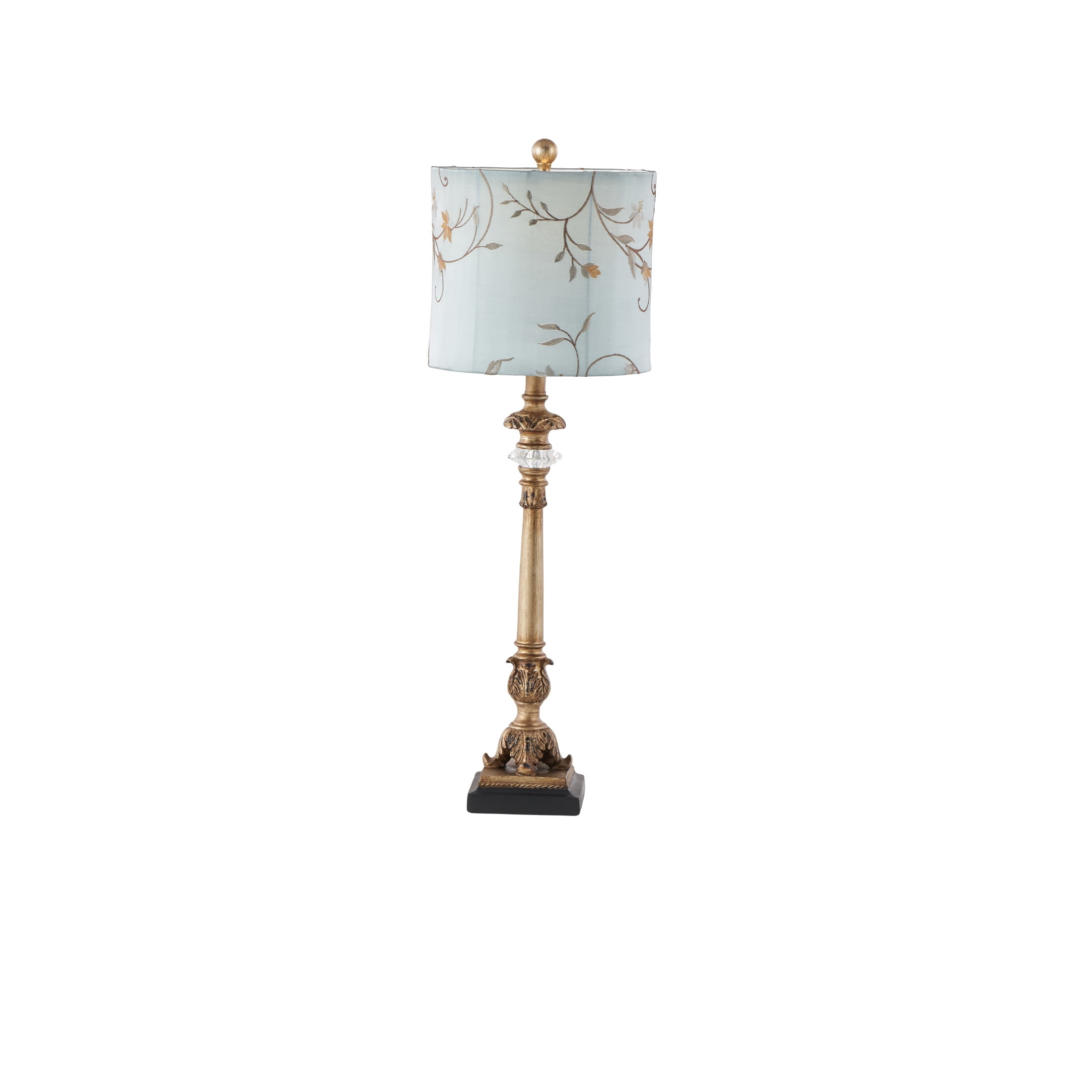 DecMode Antique Style Floral Gold Buffet Lamp with Blue Fabric Shade (2 Count)
