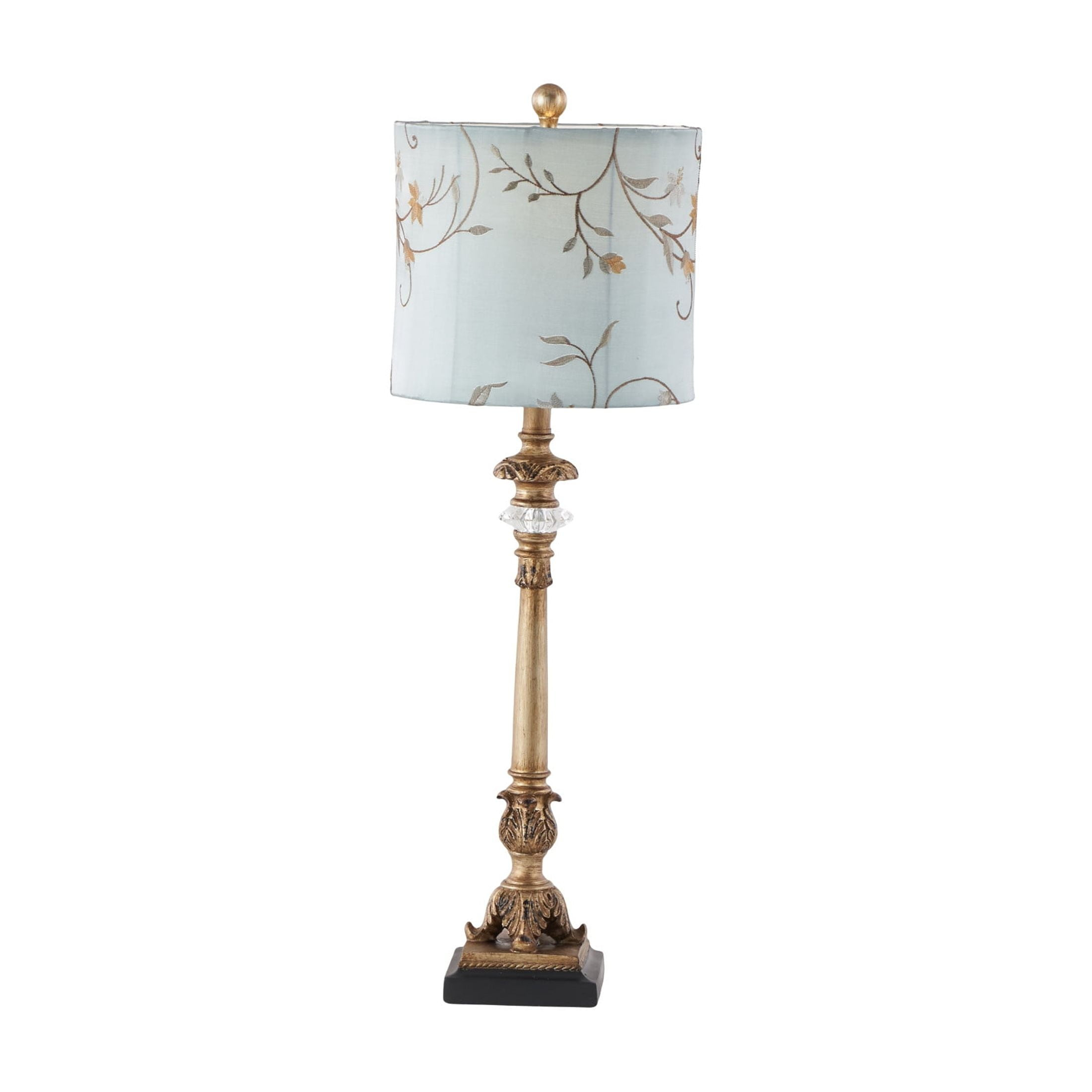 DecMode Antique Style Floral Gold Buffet Lamp with Blue Fabric Shade (2 Count)