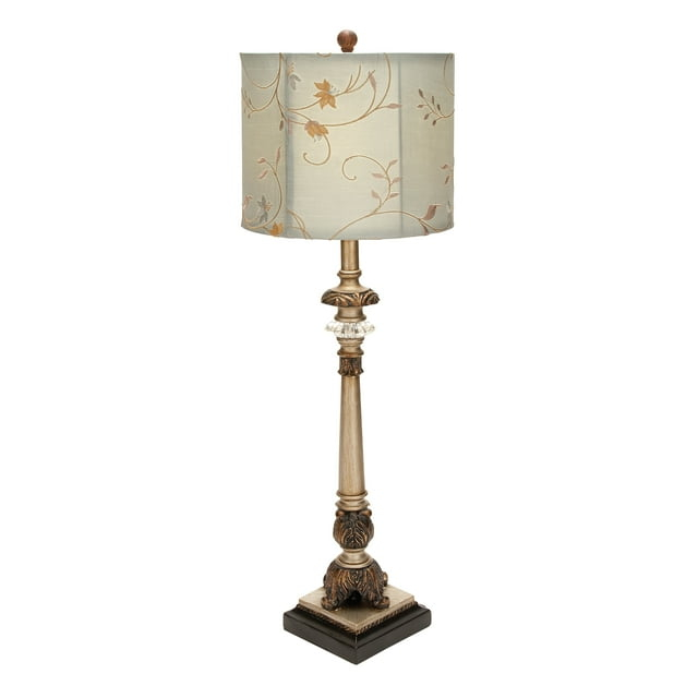 DecMode Antique Style Floral Gold Buffet Lamp with Blue Fabric Shade (2 Count)