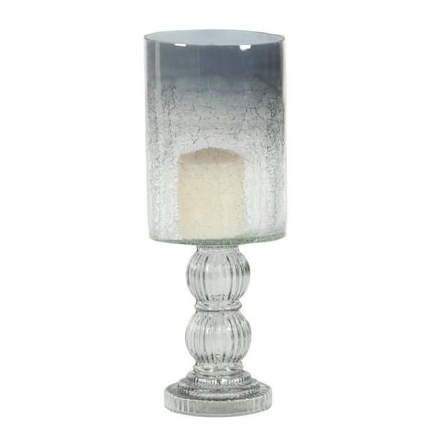 DecMode Black Glass Handmade Turned Style Pillar Hurricane Lamp with Smoked Glass Finish