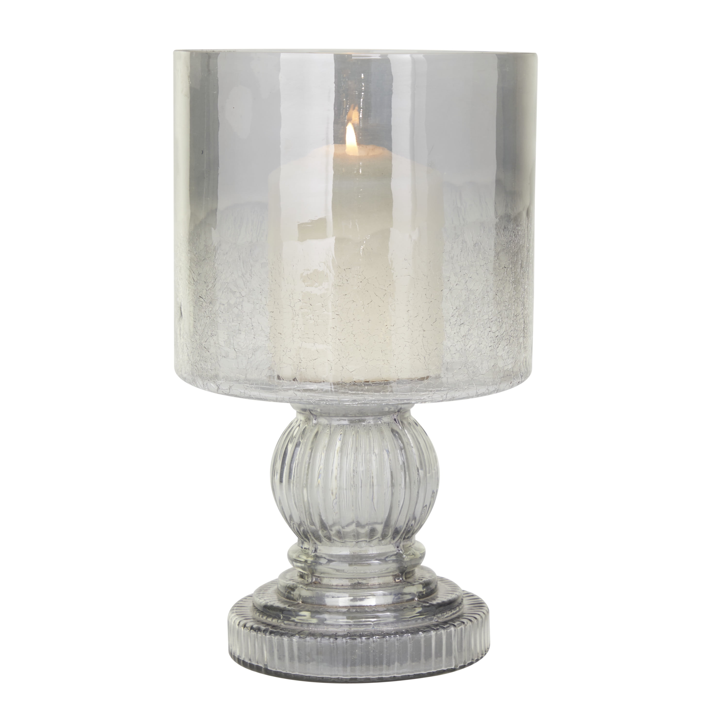 DecMode Black Glass Handmade Turned Style Pillar Hurricane Lamp with Smoked Glass Finish