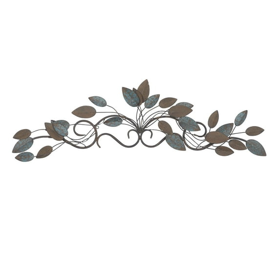 DecMode Blue Metal Scroll Leaf Wall Decor