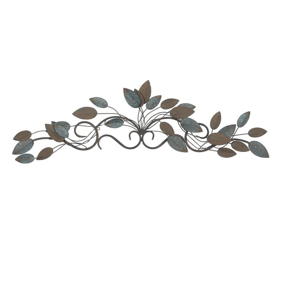 DecMode Blue Metal Scroll Leaf Wall Decor