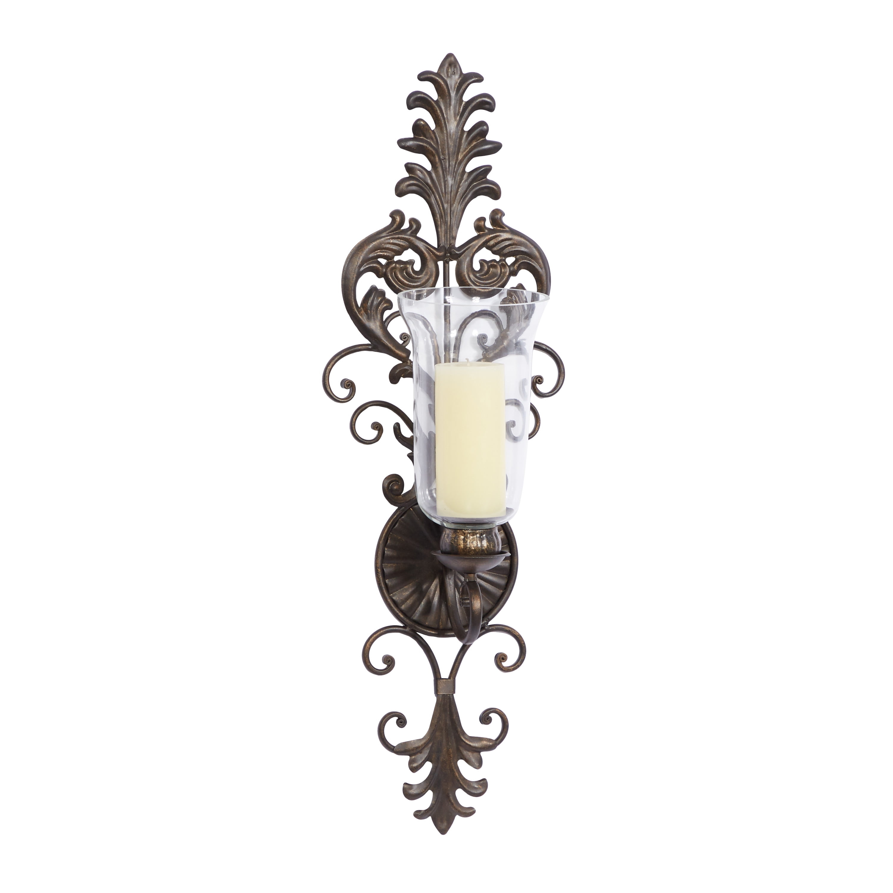 DecMode Bronze Glass Wall Sconce with Scroll Designs