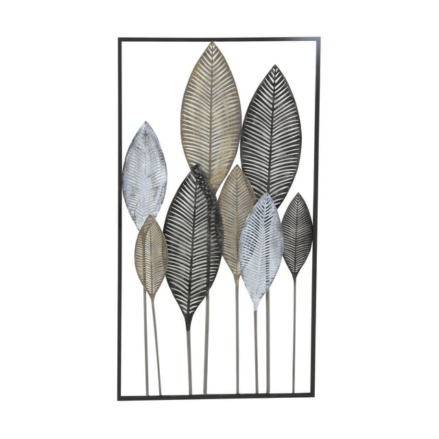 DecMode Bronze Metal Leaf Wall Decor with Black Frame