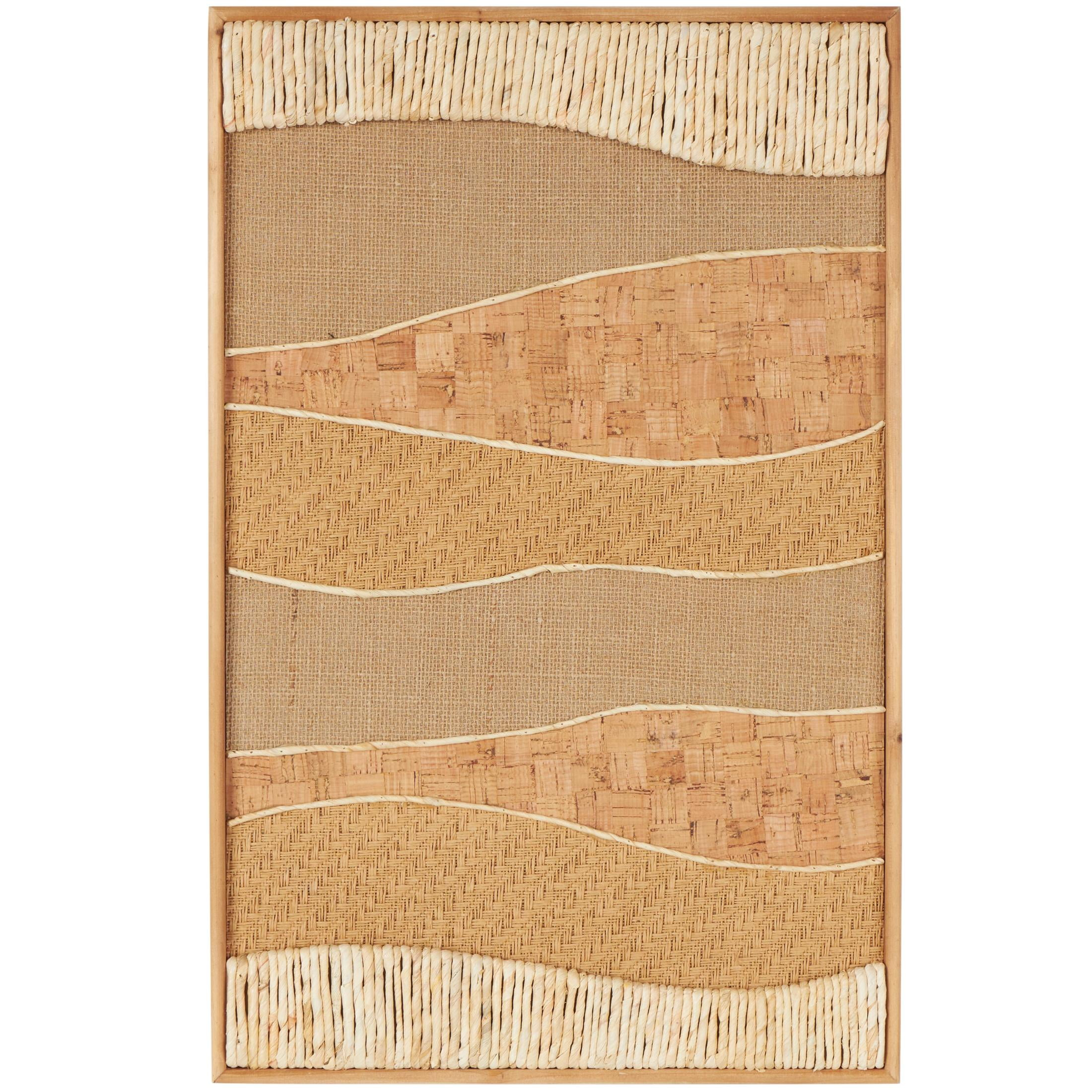 DecMode Brown Wood Handmade Horizontal Mixed Media Abstract Wall Decor with Various Textures and Patterns