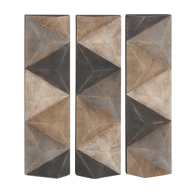 DecMode Decoración de Pared con Patrón de Azulejos Triangulares de Madera Tallada Estilo Granja con Acabado Marrón/gris, 11"Ancho x 36"Alto