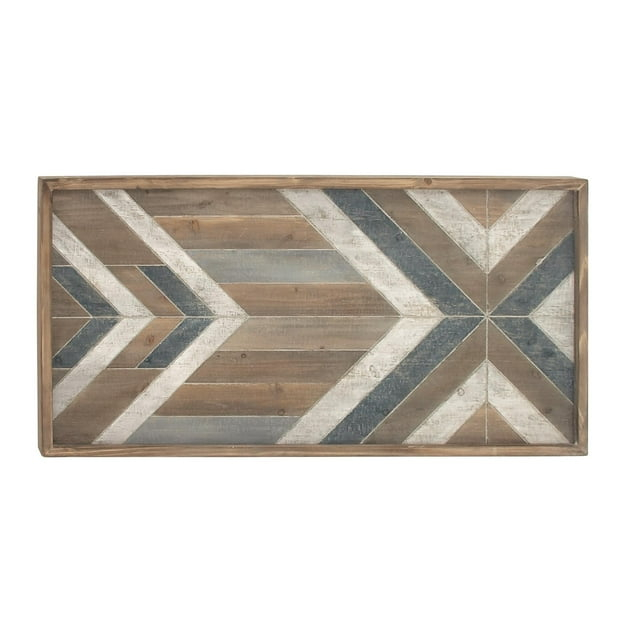 DecMode Farmhouse Distressed Rectangular Wood Wall Décor with Multi Colored Geometric Pattern, 46"W x 23"H