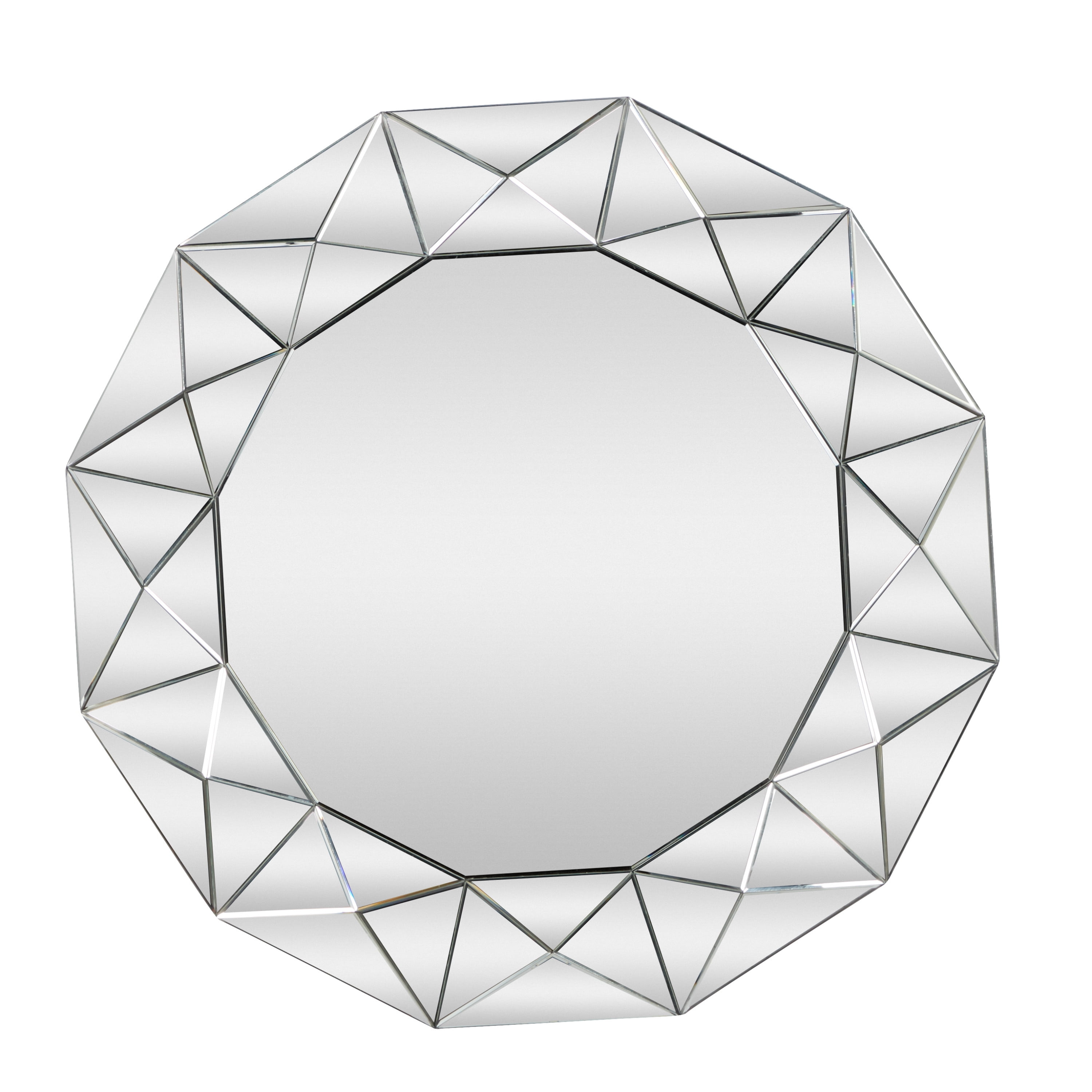 DecMode Glam Glass Silver Round Wall Mirror with Triangular Patterns, 40"D