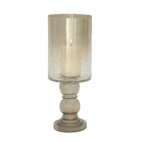 DecMode Gold Glass Handmade Turned Style Pillar Hurricane Lamp with Faux Mercury Glass Finish